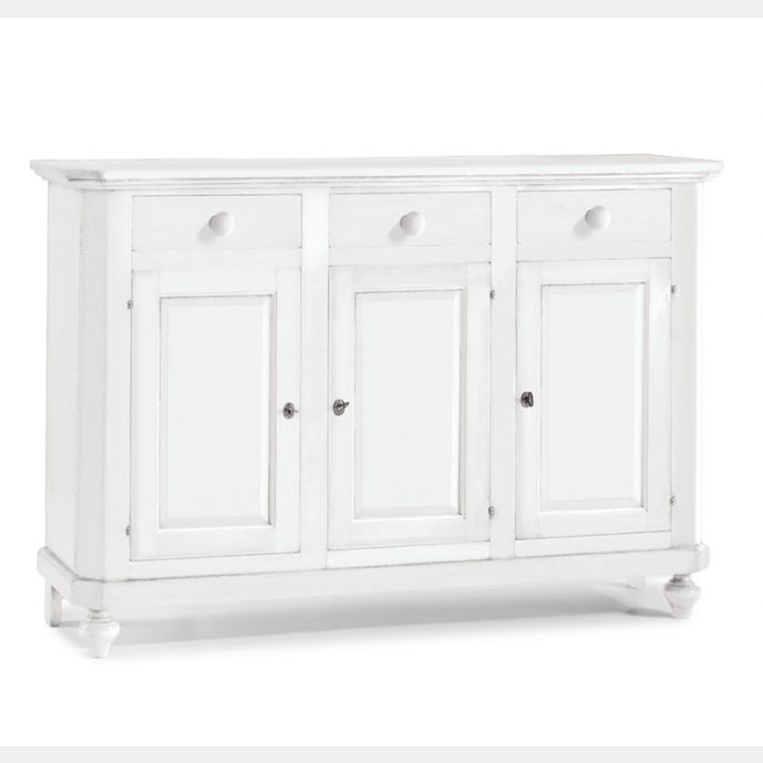 Credenza in legno, bianco opaco, arte povera - cm 150x43