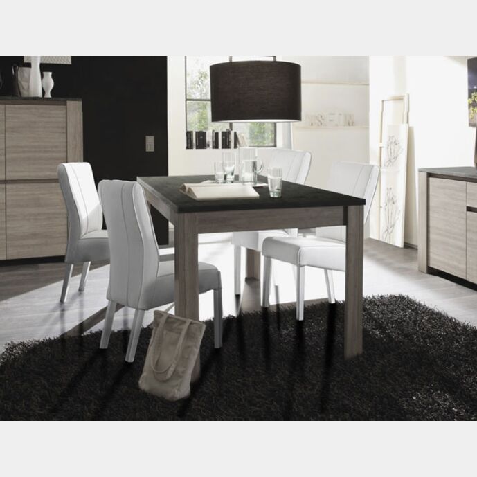 Tavolo con piana effetto Marmo e struttura Rovere Grigio, L.160 cm