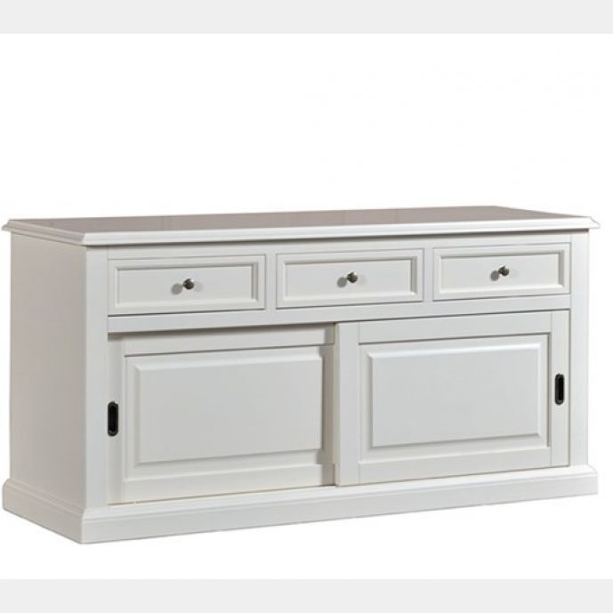 Credenza in legno finitura laccato avorio, con 2 porte scorrevoli e 3 ampi cassetti 157x78