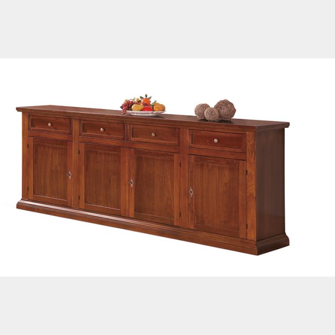 Credenza in legno finitura noce arte povera, con 4 porte e 4 cassetti 222x91