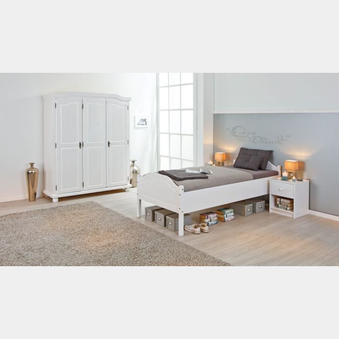 Letto in legno massello, disponibile in bianco o legno naturale