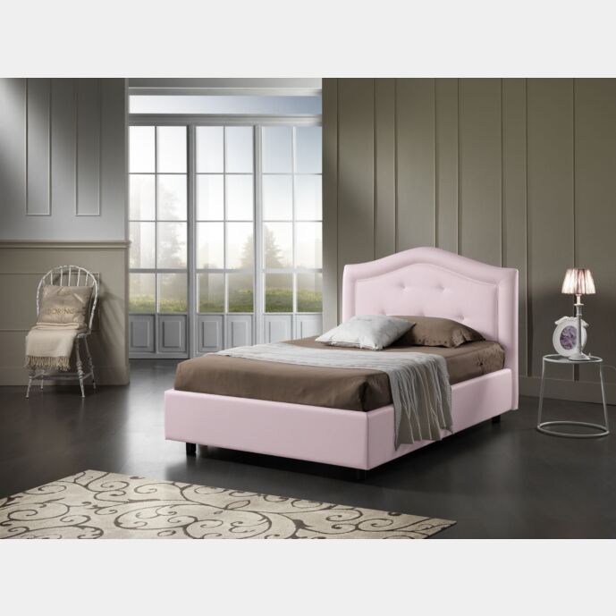 Letto una piazza e mezza Orchidea, in ecopelle colore Rosa