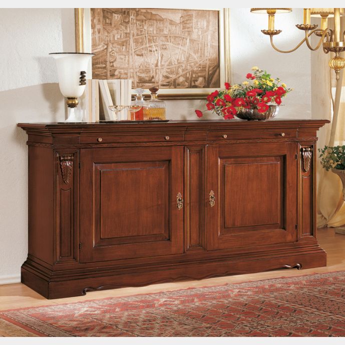 Credenza in legno finitura noce arte povera, con 2 porte e 2 cassetti 213x109