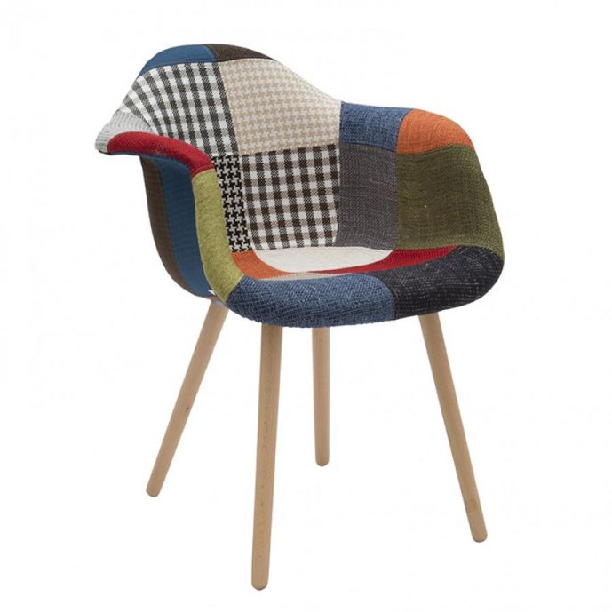 Poltrona di Design tessuto Patchwork con gambe in Legno di Faggio