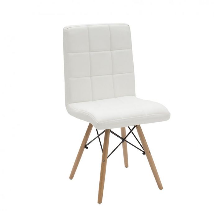 Sedia in Ecopelle Bianco, con gambe in Legno