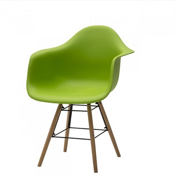Sedia di Design Verde con gambe in Legno, seduta e braccioli in pvc