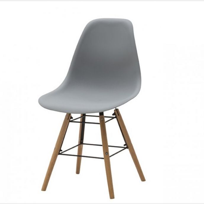 Sedia di Design Mod. Daw, con gambe in Legno, seduta ergonomica in pvc - grigia