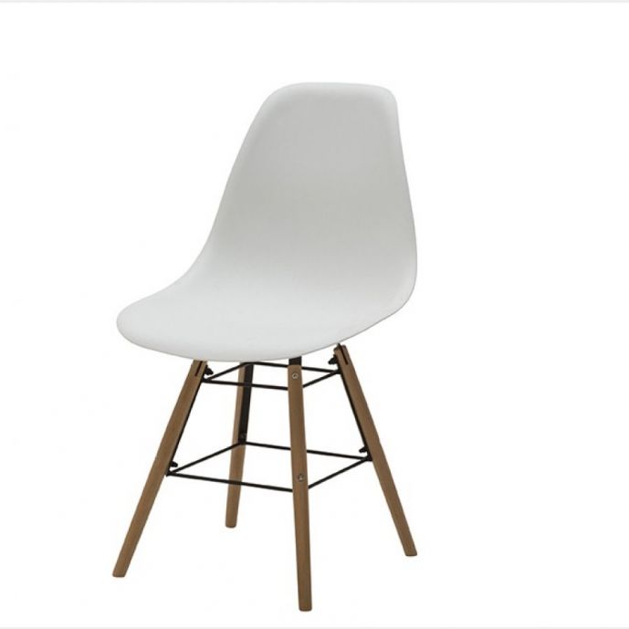 Sedia di Design Bianco con gambe in Legno, seduta in pvc