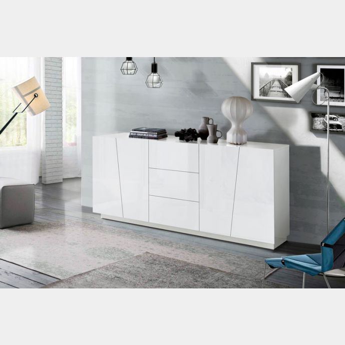 Madia credenza 4 ante 3 cassetti in finitura bianco lucido