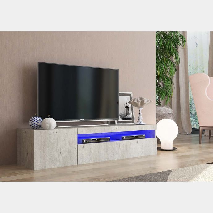 Base Porta TV moderna a 1 anta e 1 ribalta, finitura cemento