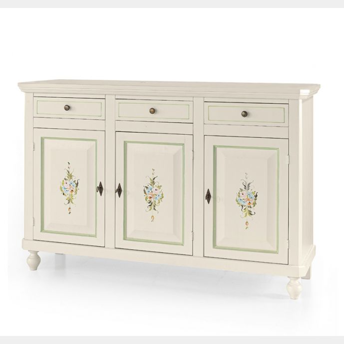 Credenza in legno, bianco opaco, arte povera - cm 150x43