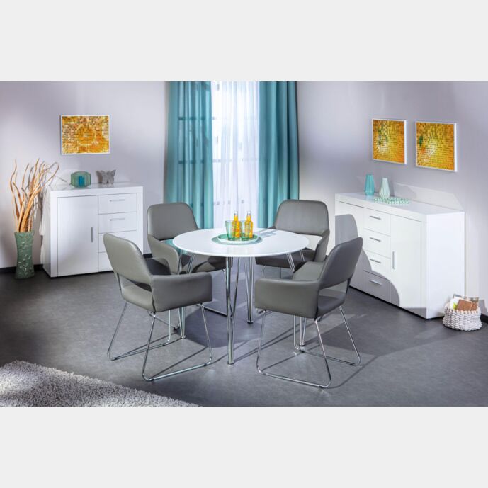 Tavolo rotondo in mdf laccato bianco e metallo, 100x100 cm
