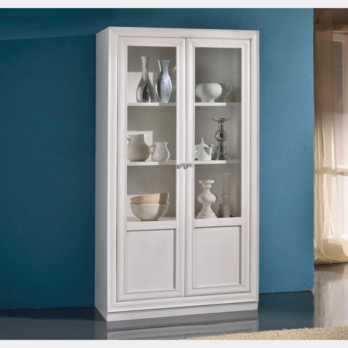 Vetrina in legno finitura bianco patinato, a 2 porte 100x45x185