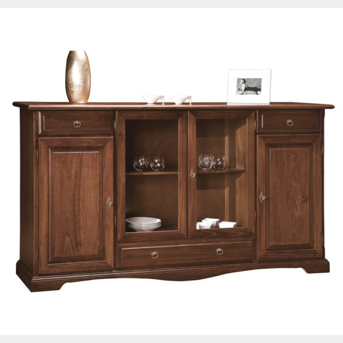 Credenza in legno noce arte povera, con 4 porte e 3 cassetti 205x113