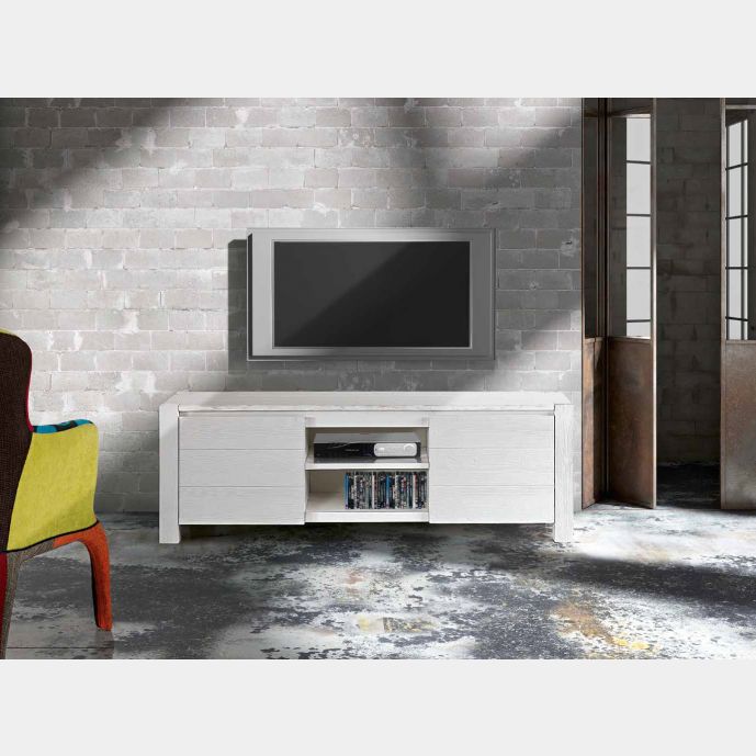 Porta Tv Moderno di Design, in Abete Bianco Spazzolato