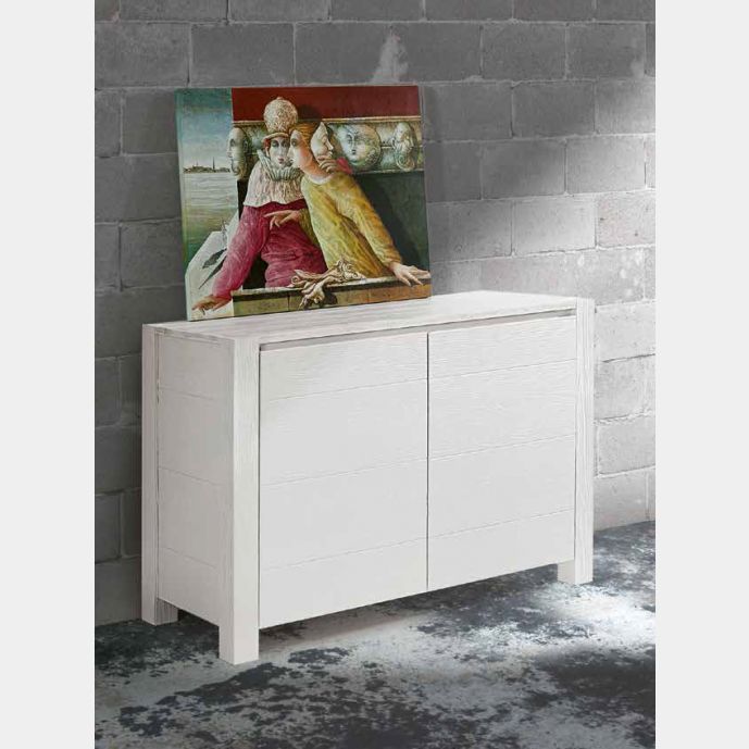 Credenza Moderna, Madia di Design, 2 ante, Abete Bianco Spazzolato