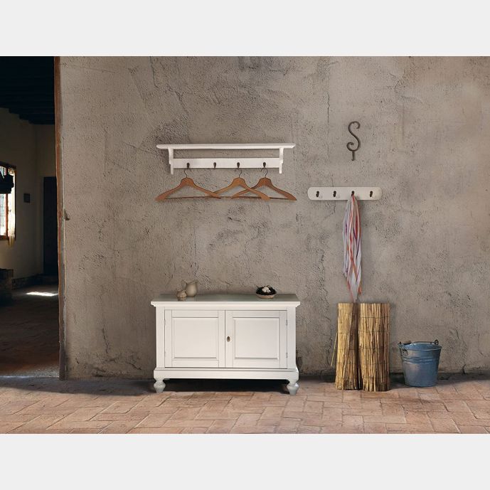 Credenza/panca 2 ante in legno, finitura latte