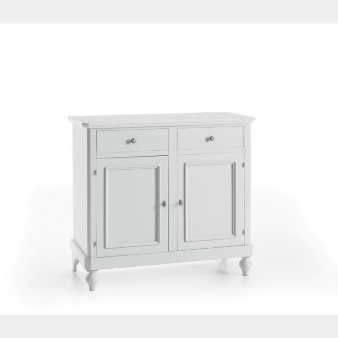 Credenza in legno bianco laccato con pomelli anticati - cm 112x98