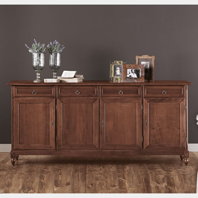 Credenza in legno finitura noce arte povera, con 4 porte e 4 cassetti 205x94