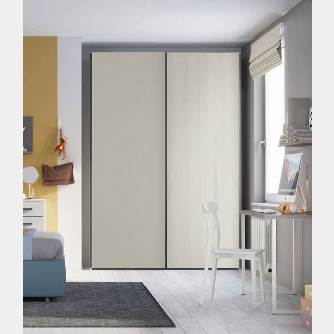 Armadio 2 ante scorrevoli H.225 L.178, finitura Rovere Gesso e Grigio Dorian