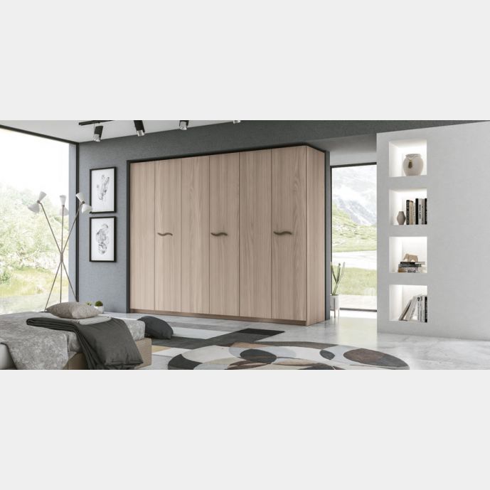 Armadio battente 6 ante, finitura Olmo Perla, Made in Italy