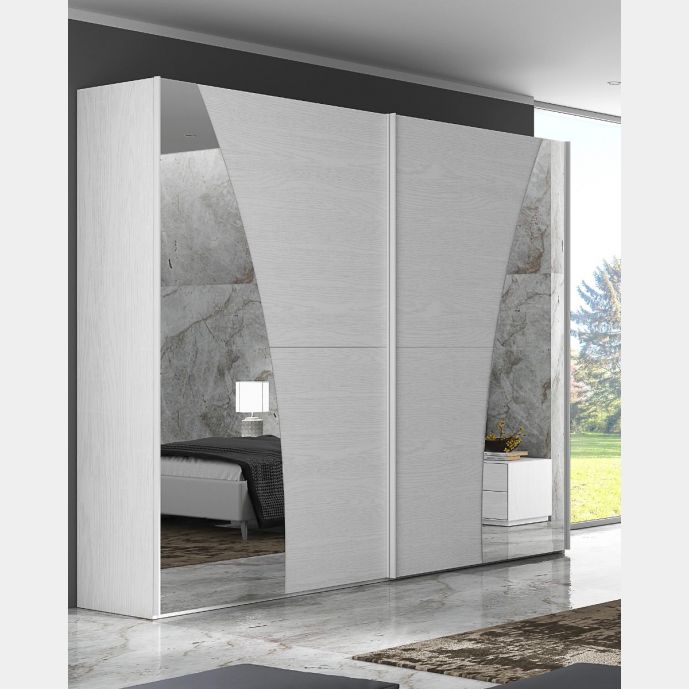 Maxi armadio scorrevole di design Poiana finitura Frassino gesso con specchi