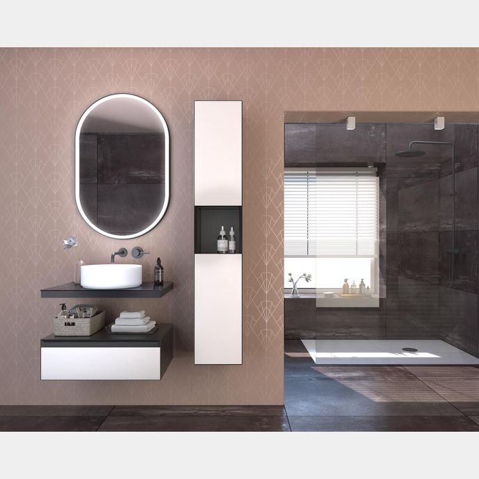 Bagno moderno sospeso, finitura Nero e Bianco opaco