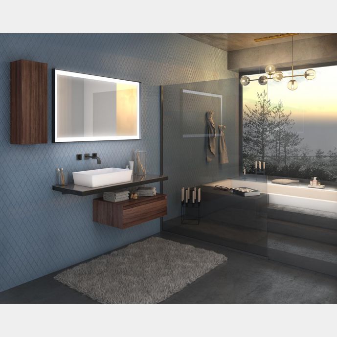 Mobile bagno con lavabo in appoggio, finitura Nero e Noce canaletto