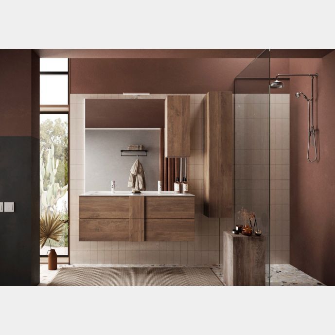 Mobile da bagno sospeso con doppio lavabo, finitura Mercure, Made in Italy