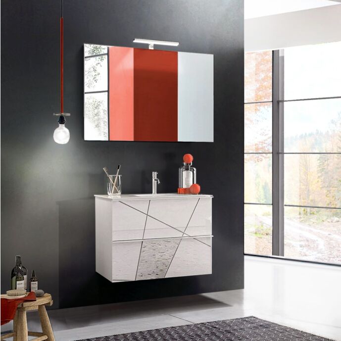 Mobile da bagno sospeso con 2 cassetti L.63 cm bianco lucido