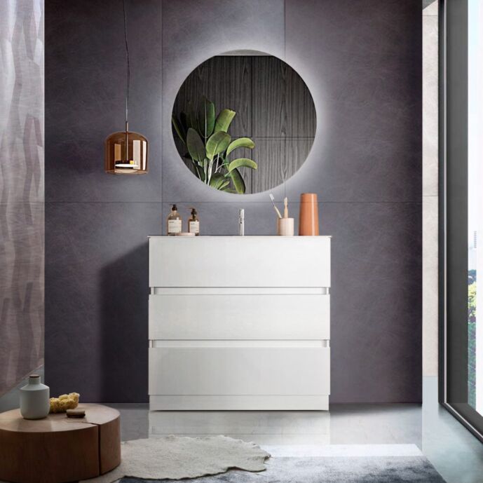 Mobile da bagno con 3 cassetti, L.82 cm, bianco lucido disponibile in diverse misure