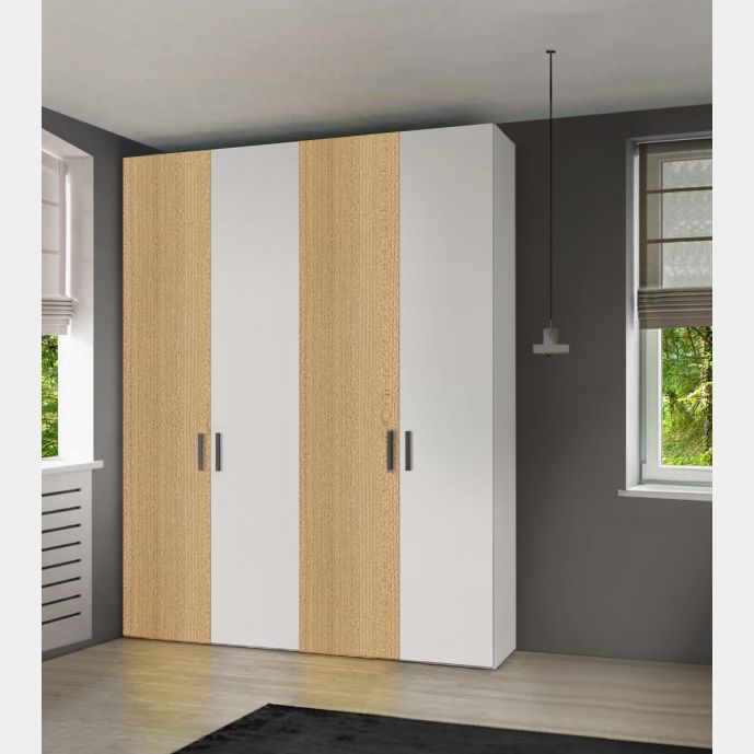 Armadio moderno L.181 a 4 ante battenti H.225 color Rovere Oak e Bianco Opaco