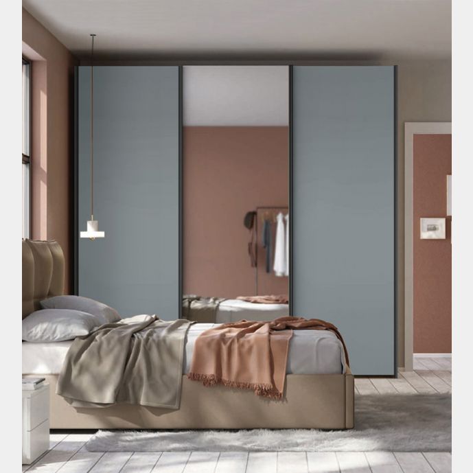 Armadio scorrevole moderno con specchio a 3 ante H.257 L.266, color Cadaques