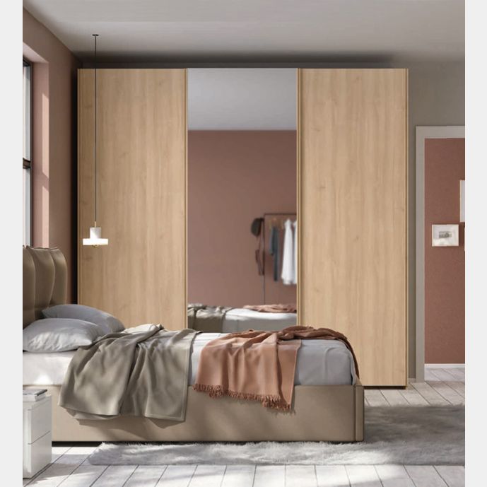 Armadio scorrevole a 3 ante H.257 L.267, finitura Rovere oak