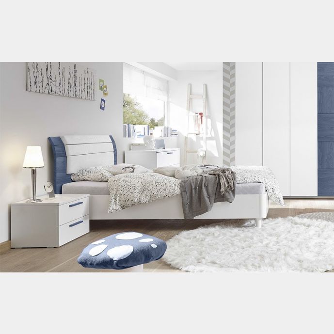 Letti blu, letto matrimoniale Like blu in legno