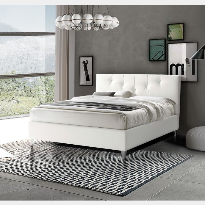 Letto contenitore matrimoiale Skat in ecopelle bianco ottico