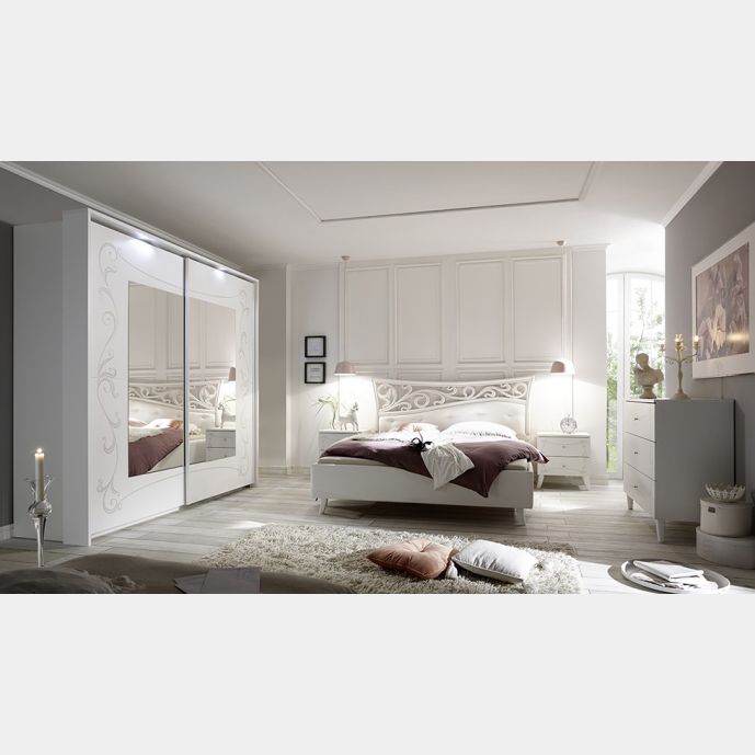 Camera da letto matrimoniale con armadio H.230 in finitura bianco avatar con serigrafie floreali 