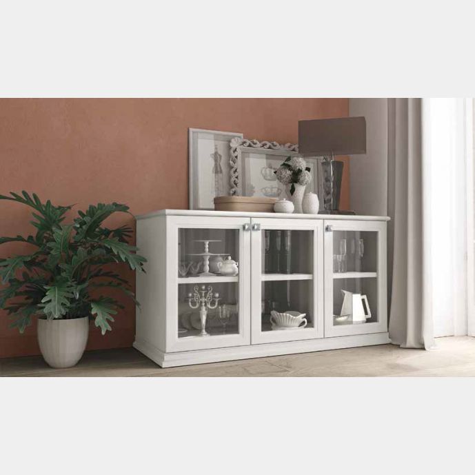 Credenza con vetrina a 3 ante in finitura Bucaneve