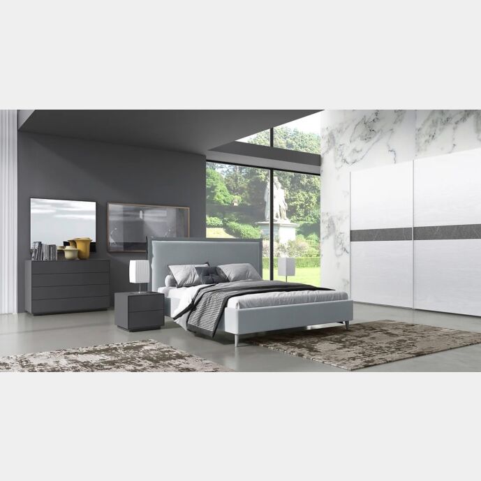 Camera da letto di design Cormorano con armadio, comò, comodini e letto matrimoniale 
