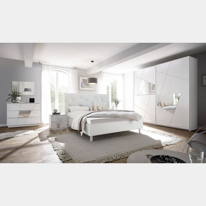 Camera da letto con inserti specchio in finitura Bianco 