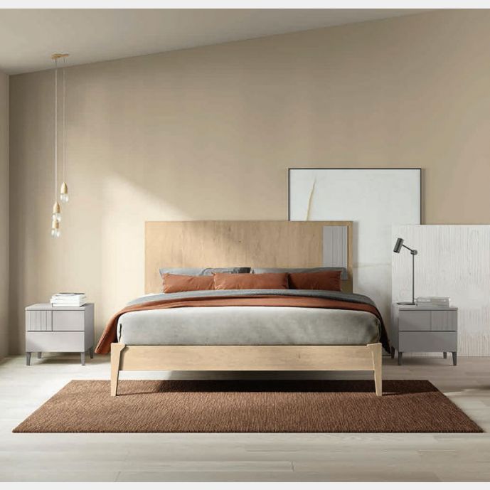 Letto matrimoniale Rovere oak con dettaglio Grigio dorian