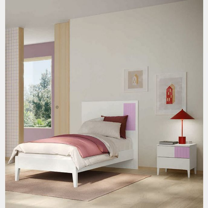 Letto singolo Orchidea e Rovere Bianco 