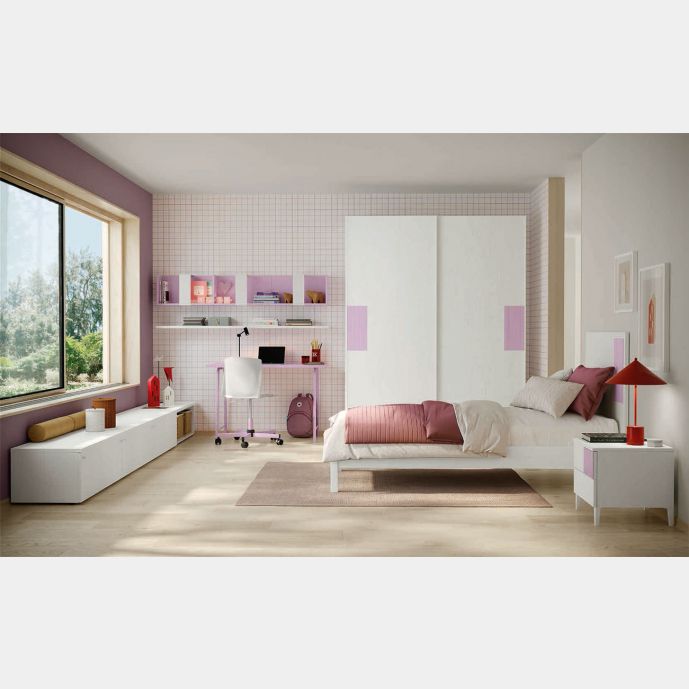 Cameretta ragazza Papaya e Rovere Bianco con armadio scorrevole