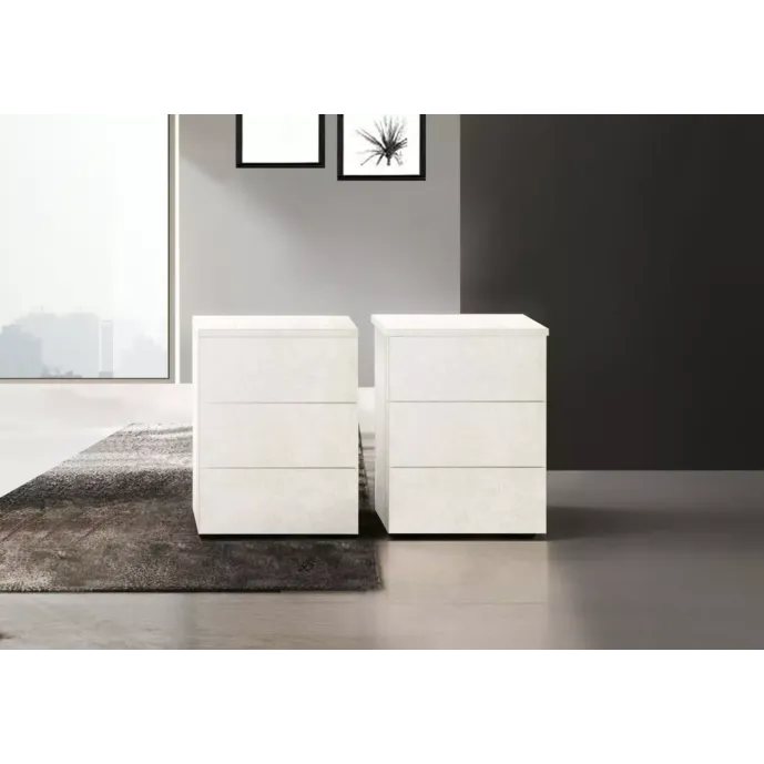 Coppia di comodini 3 cassetti Bianco spatolato, design moderno