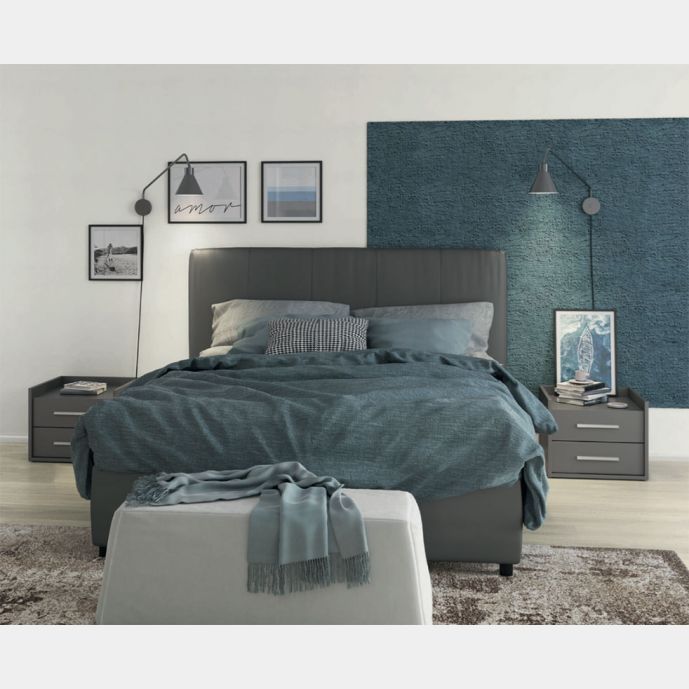Letti matrimoniali contenitori, letto in ecopelle  con comodini in finitura Titanio