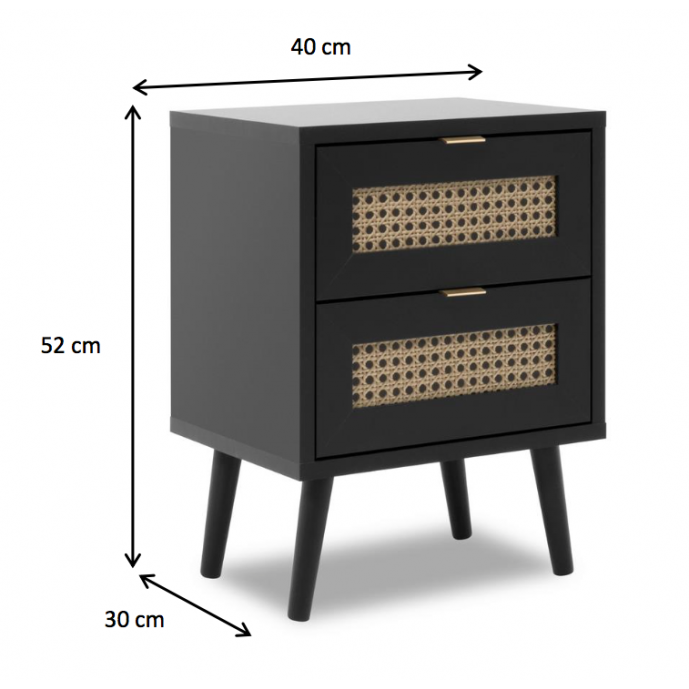 Comodino moderno nero con dettaglio Oro, 2 cassetti