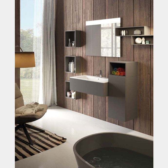 Mobile bagno con specchio e lavabo, finitura Grigio fumo