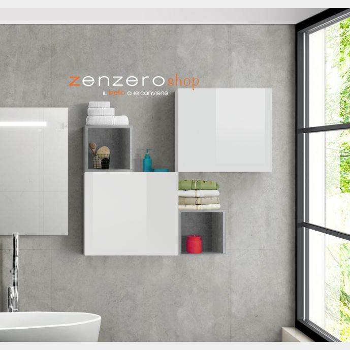 Offerte mobili bagno sospesi , composizione Bianco Lucido e Gesso