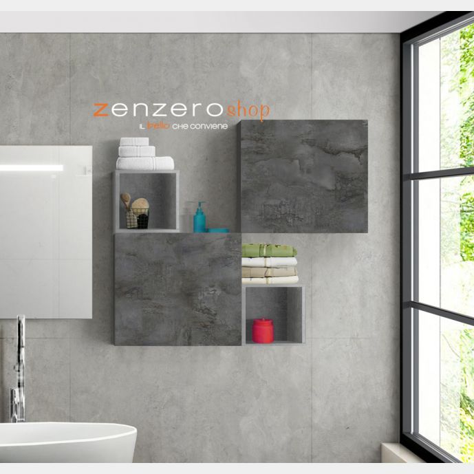 Mobiletti pensili per bagno in finitura Ossido, Gesso e Beton