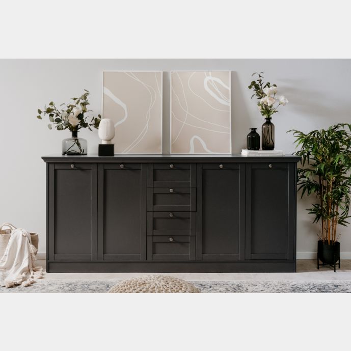 Madia, credenza con 4 ante e 4 cassetti finitura Grigio antracite